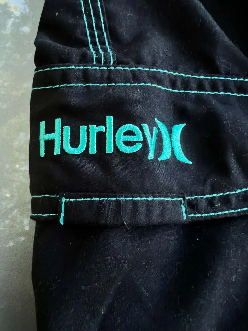 Hurley Men's Boardshorts Swim Trunks Black with Teal Contrast Stitching